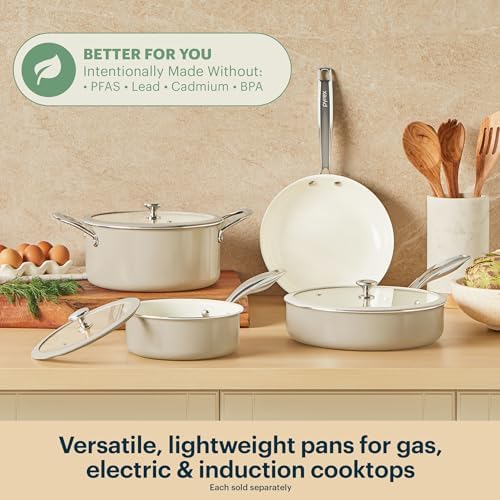 Pyrex 3-Piece Ceramic Cookware Fry Pan & Saucepan Set with Lid & Handles