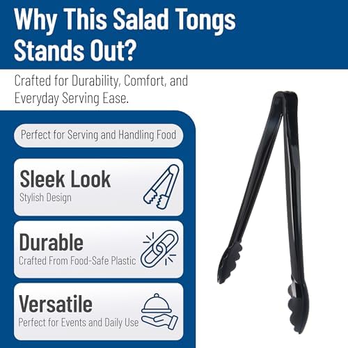 Carlisle FoodService Products 471203 Carly Salad Tong, 12" Utility Tong, Black, 12 Pack