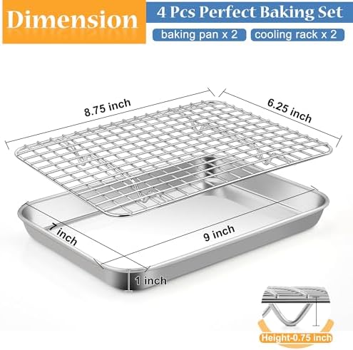 TeamFar Cookie Sheets with Cooling Racks, 2 Pans + 2 Racks,9x7x1 Inch
