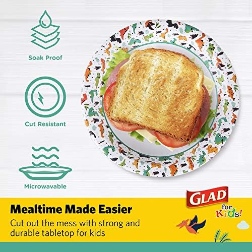 Glad for Kids Disposable Paper Plates, Dinosaurs, 8.5 Inch, 20 Count