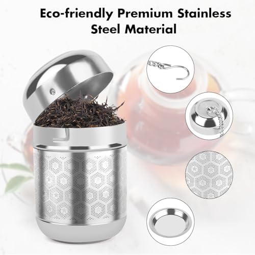 Tea Infuser for Loose Leaf Tea, Extra Fine Mesh Tea Strainers, 304 Stainless Steel & Updated Slim Threaded Lid, Loose Leaf Tea Steeper for Brew Tea, Spices, Rooibos, 2 Pcs, Sliver