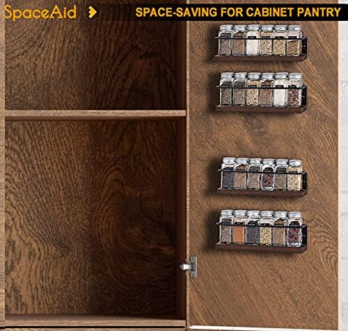 SpaceAid Spice Rack Organizer for Cabinet Door or Wall Mount (4 Pack) with 415 Spice Labels - Wood Hanging Seasoning Shelf for Cupboard Pantry or over the Stove
