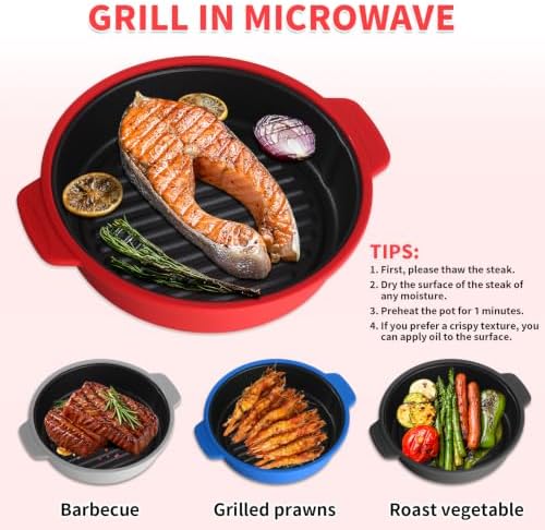 GLOU-GLOU GOOSE GGG Microwave Grill Pan, Fry Griddle Crisper Pan with Lid for Grilling Browning and Crisping Foods Microwave Silicone Cookware for Meat Sandwich Vegetable Light Grey