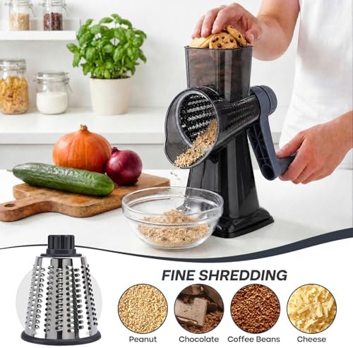 Rotary Cheese Grater, Cheese Grater Hand Crank, 3-Blade Grater