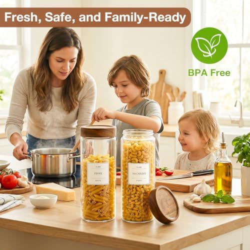 CONNOO 2-Pack 50oz Glass Storage Containers with Wood Lids