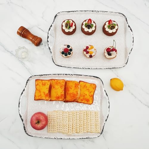 TP Melamine Serving Trays with Handles, 19" x 12", Set of 2, Rustic White
