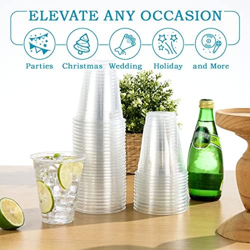 Turbo Bee 12 oz Clear Plastic Cups, 100 Pack, Disposable Cold Drink Cups