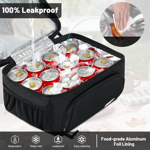 MIER Lunch Box for Men - Dual Compartment Adult Lunch Bag for Work, Black