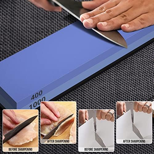 Whetstone Knife Sharpening Stone Set, Double-Sided Grit 400/1000 3000/8000