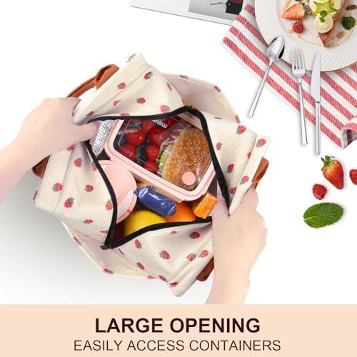 Joymee Lunch Bag Women Insulated Reusable Lunch Box- Corduroy Strawberry
