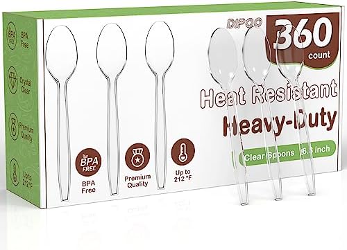 Dipoo 6.8" Clear Plastic Spoons Heavy Duty, 360 Count