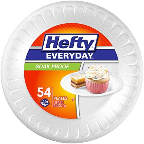 Hefty Everyday Soak-Proof Foam Plates, White, 7 Inch, 54 Count