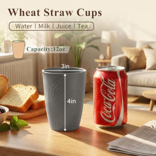 12 oz Drinking Cups, Plastic Kids Cups Set of 6(BlackGrey)