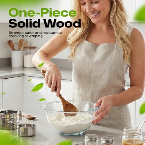 AIUHI Wooden Mixing Spoon, Teak Wooden Spoon for Cooking, Serving & Mixing, Non-Stick Safe Wooden Cooking Spoon, Essential Wooden Utensil for Kitchen