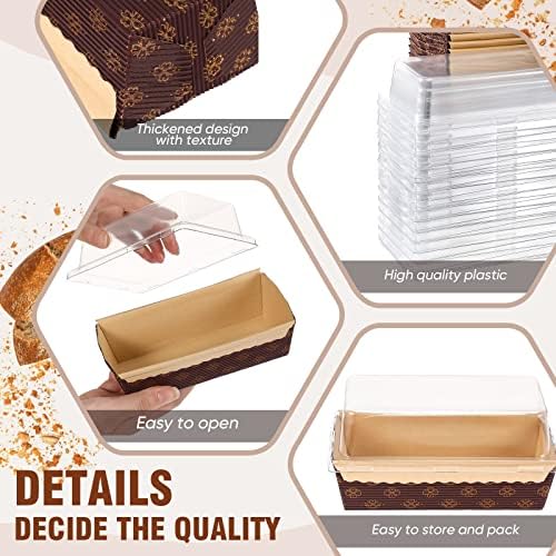 Sabary 50 Pcs Paper Baking Loaf Pan with Lids Disposable Paper Pans Mold for Christmas Winter Birthday Cake Bread Bakery Holiday Gifts(5.91 x 2.48 x 1.94 Inches)