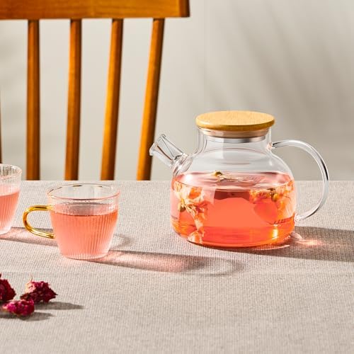 PARACITY Glass Teapot Stovetop 20 OZ/600ml, Borosilicate Clear Tea Kettle with Bamboo Lid, Glass Tea pot with Removable Filter Spout, Teapot Blooming and Loose Leaf Tea Maker Tea Brewer for Camping