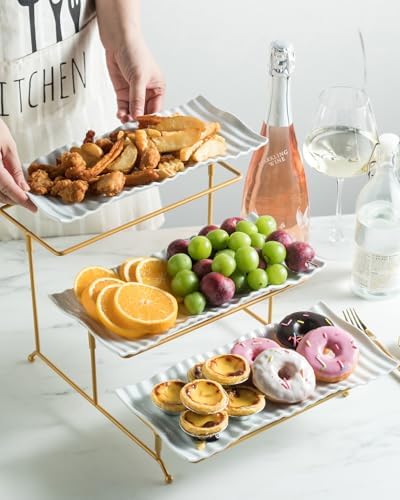 LAUCHUH 3 Tier Trays Stand, Porcelain Tiered Serving Trays Serving Stand