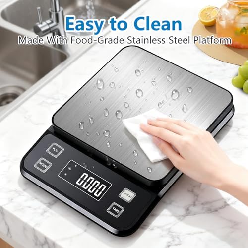 IPX7 Waterproof Food Scale 0.01oz/0.1g Precision Kitchen Scale Precisely Measures Grams and Ounces11lb/10kg Stainless Steel Digital Food Scales for Kitchen Gram Scale for Cooking, Baking