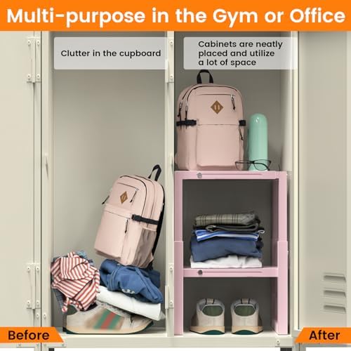 LIDTOP Locker Organizer Shelf Pink, Metal Adjustable Width and Height, Ideal Locker for School, Office, and Gym Lockers, Locker Shelves Organization Accessories