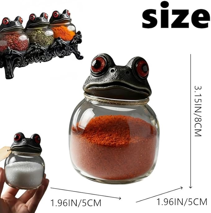Witchy Frog Apothecary Spice Jars, Handcrafted Vintage Glass Storage Jars with Red-Eyed Frog Lids, Gothic Kitchen Herb Teas Food Storage Containers for Home Decor Fun Display (Separate jar)