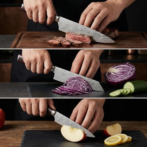 Japanese Knife Set, 3 Piece Kitchen Knives with Sheaths