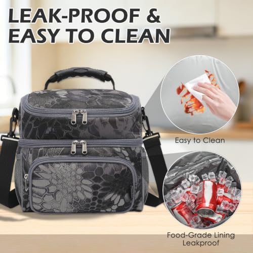 FlowFly Double Layer Cooler Insulated Lunch Bag Adult Lunch Box Large Tote Bag for Men, Women, With Adjustable Strap,Front Pocket and Dual Large Mesh Side Pockets