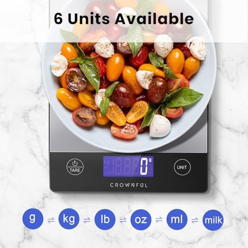 CROWNFUL Food Scale, 33lb Rechargeable 304 Stainless Steel Digital Kitchen Scale Weight Grams and Ounces with LCD Display and Type-C Charging for Meal Prep, Baking and Cooking