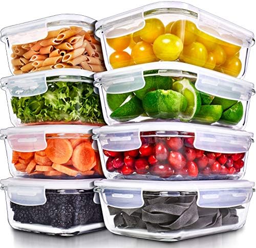 PrepNaturals 8 Pack 36oz Glass Meal Prep Containers - 1 Compartment
