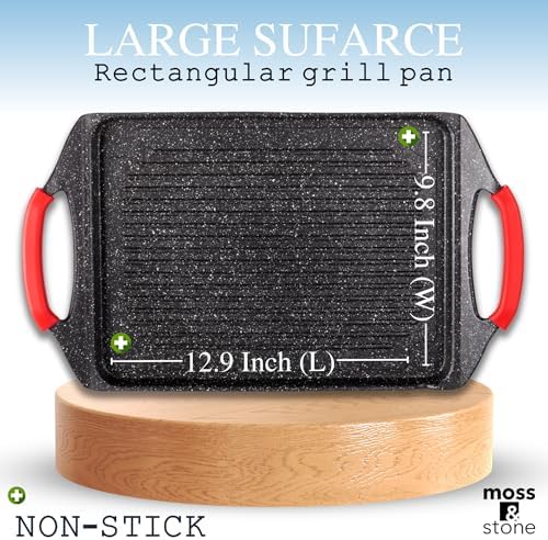 Moss & Stone Griddle Aluminum BBQ, Rectangle Grill Pan for Indoor Cooking