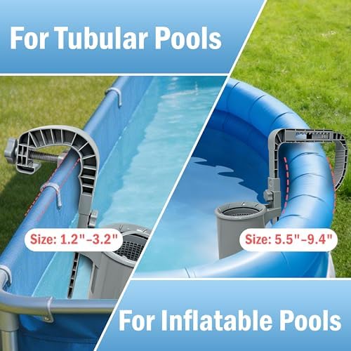 Above Ground Pool Skimmer, Wall Mount Surface Skimmer for Tubular & Inflatable Pools, Adjustable Brackets, Upgraded ABS Float-Resistant Lid, Pool Debris Filter