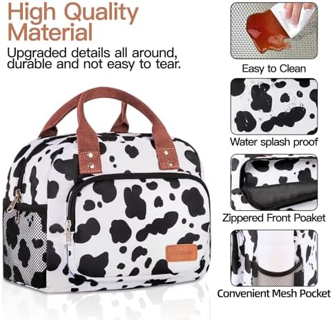 Lunch Bag for Women, Insulated Lunch Box for Women Men Work Adult, Cute Lunch Tote Large Capacity Reusable Cooler Containers for Picnic Travel Office or Beach (Cow)