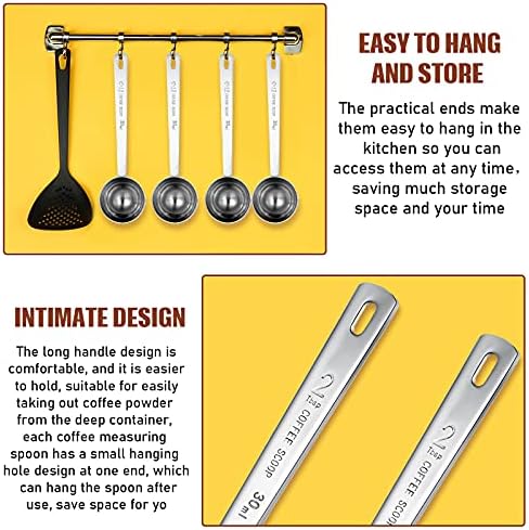 Geiserailie 4 Pcs 2 Tablespoon Scoops with Long Handle, 30 ml Stainless Steel Measuring Spoon for Coffee Milk Fruit Powder, Loose Tea Dry, Spice Jar, Cooking Baking, and Other Dry Goods