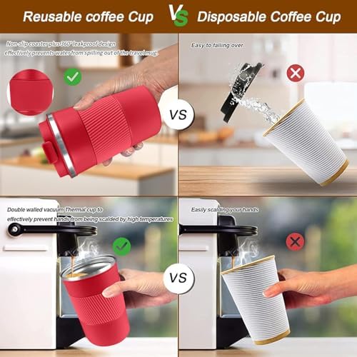 Insulated Travel Coffee Mug, Stainless Steel Coffee Cup with Leakproof Lid