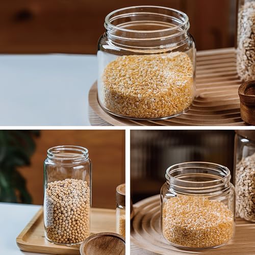 50 fl oz/1500 ml Clear Glass Storage Canister with Airtight Wooden Screw Lid, Large Tall Cute Decorative Glass Food Container Jar for Coffee, Candy, Cereal, Cookie, Pasta, Flour, Juices