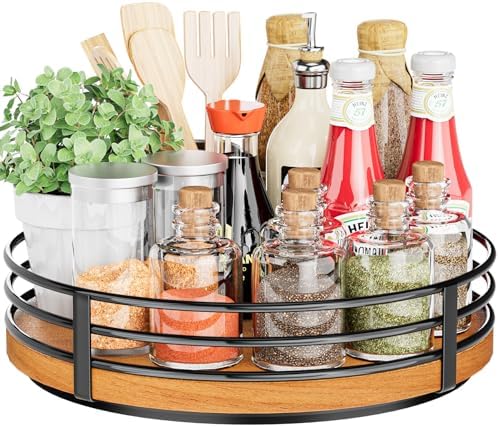 10" Lazy Susan Turntable Organizer - Wood Round Lazy Susan for Cabinet Kitchen Countertop Dining Table Pantry Cupboard Bathroom Coffee Bar Storage Home Decor