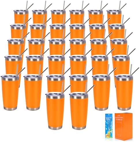 IEOVIEE 32 Pack 20oz Stainless Steel Insulated Bulk Tumblers with Lid&Straw