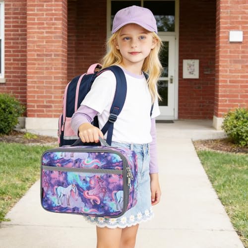 FlowFly Kids Lunch box Insulated Soft Bag Mini Cooler Back to School Thermal Meal Tote Kit for Girls, Boys, Unicorn#2