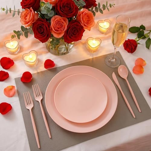 EjonirInjonir 150pcs Heavy Duty Pink Plastic Plates for Wedding Matte Set