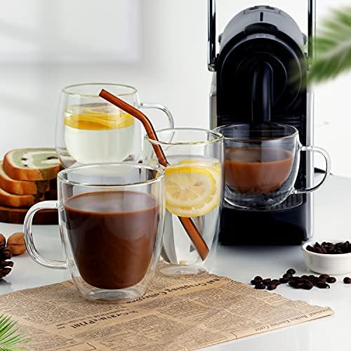 CNGLASS Large Double Wall Glass Coffee Mug 17 oz,Insulated Glass Coffee Cups with Handle,Set of 1