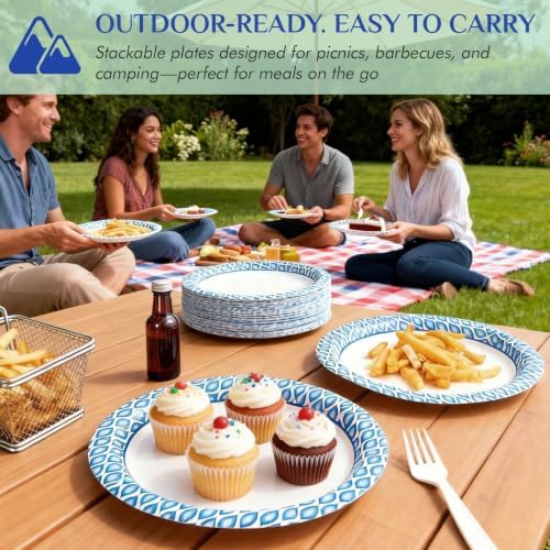 MUCHII Paper Plates 10 Inch, 150 Count Soak and Cut Proof, Blue Large Disposable Plates Bulk for Daily Use, Parties