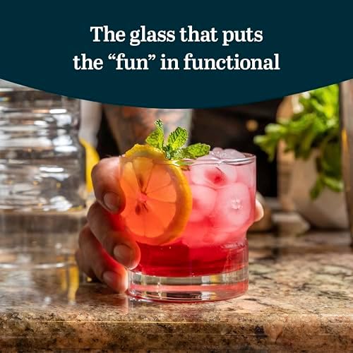 Libbey Newton Double Old Fashioned Glasses Set of 6, Sleek, Stackable Short Drinking Glasses, Lowball Cocktail Glasses for Anniversaries, Holidays