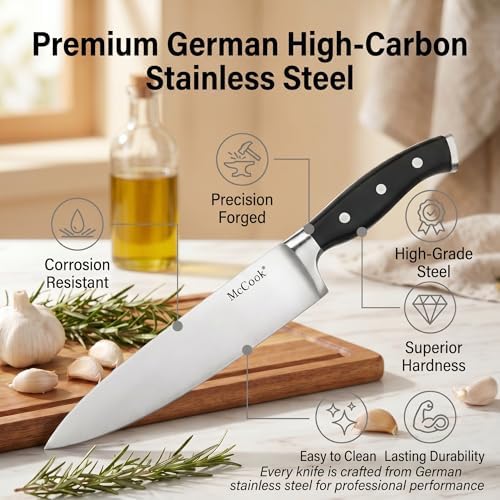 McCook Knife Set Sharp Kitchen Knife Block Set w Built-in Sharpener
