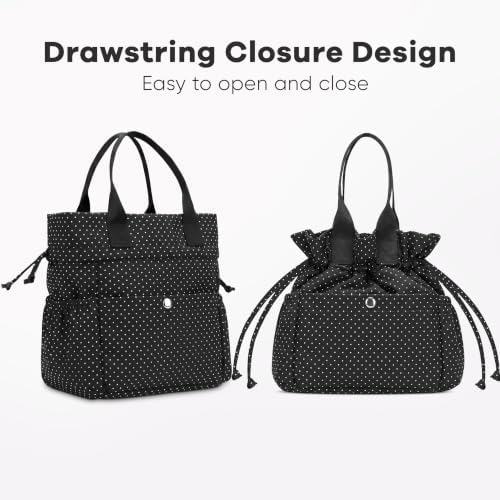 Yarnic Lunch Bag Women Insulated Lunch Box (Polka Dots Black)