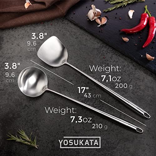 YOSUKATA 17’’ Wok Spatula and Ladle - Set of 2 Heat-Resistant Wok Tools