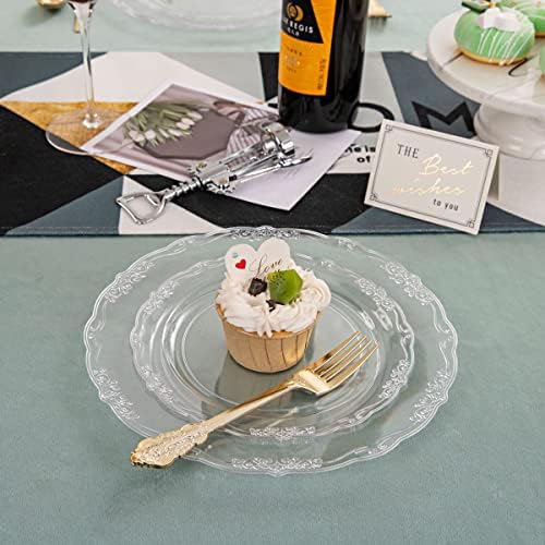 U-QE 100 Pieces Clear Plastic Plates - Clear Disposable Plates