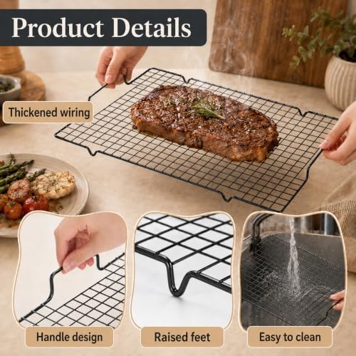 4 Pack Heavy-Duty Wire Cooking Rack Baking Racks with Handle 14.1" x 10.7"