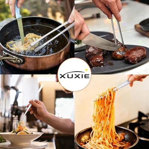 2 Pcs Cooking Tweezers, 12" Kitchen Tweezers Tongs with 6 Pcs BBQ Skewers