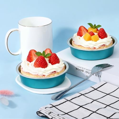 Beasea Mini Tart Pie Pan, 100 Pack 7.3oz 215ml Aluminum Foil Ramekins Disposable Baking Cups Only, 4 Inch Mini Baking Pie Tin Pans No Lids Cupcake Liners for Tart Cheesecake - Blue Green