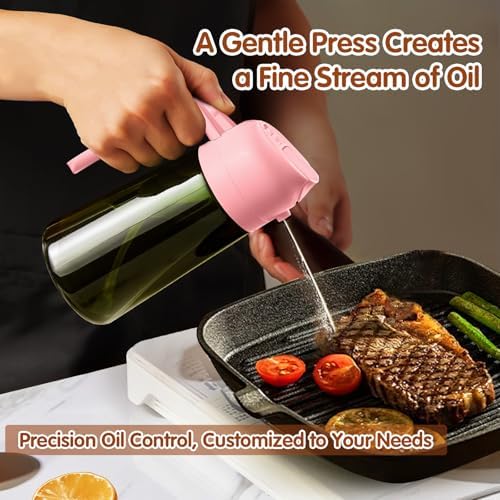 YARRAMATE 2Pcs 16oz/470ml Dark Green Oil Sprayer for Cooking with Stickers, Food-grade Premium 2 in 1 Olive Oil Dispenser Bottle for Kitchen Gadgets, Air Fryer, Salad, Frying, BBQ (Pink&Black)