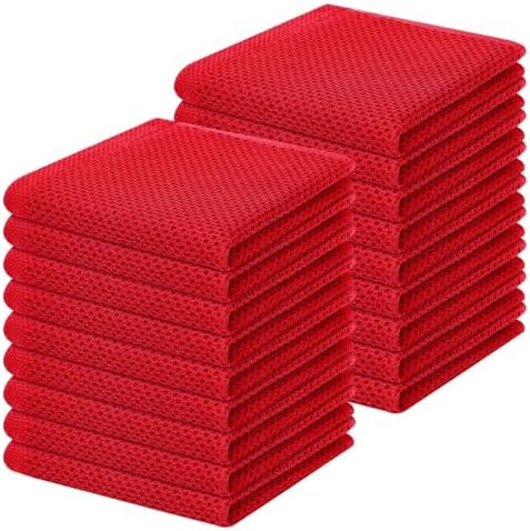 Homaxy 100% Cotton Waffle Weave Kitchen Dish Cloths 18-Pack, Red